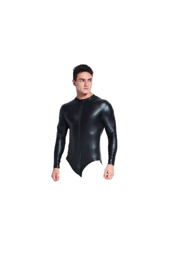 Top Totty Tobias Barboteuse érotique en cuir à manches longues pour homme LGBT, Noir , XXXXL