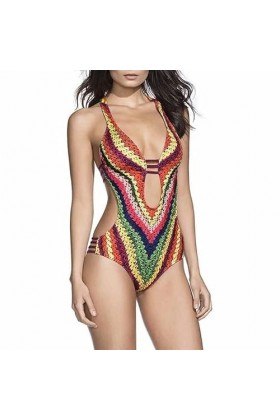 HZYDD Maillot de Bain pour Femme contrôle du Ventre Taille Haute Une pièce Maillot de Bain Arc-en-Ciel Impression numérique S