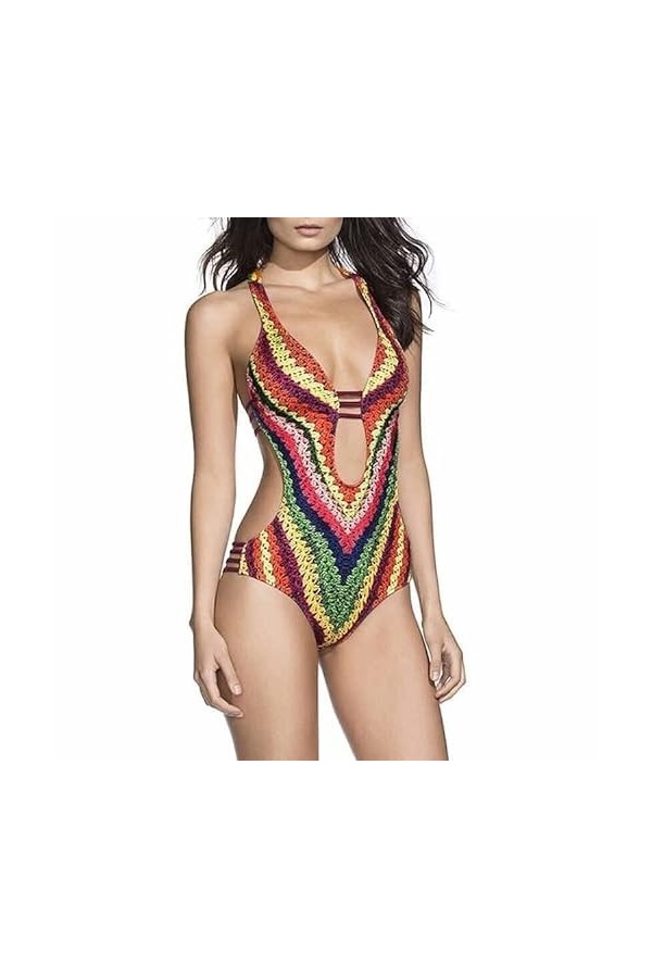 HZYDD Maillot de Bain pour Femme contrôle du Ventre Taille Haute Une pièce Maillot de Bain Arc-en-Ciel Impression numérique S