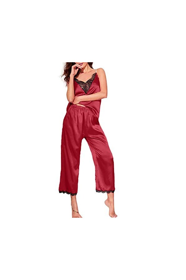 NBCSVHGPWMR Ensembles De Lingerie Femme Femmes 2Pcs Set sous-Vêtements Strap Tops Long Pant Dentelle Vêtements De Nuit Pyjama