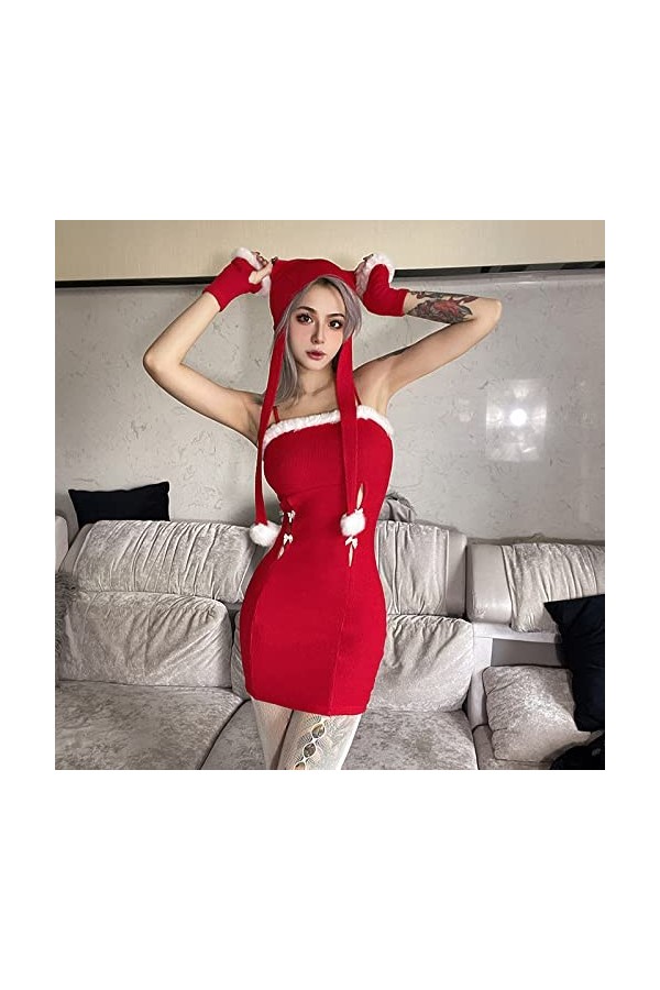 Vêtements De Noël Femme-Rétro Doux Et Cool Hot Girl Style Slim Bag Robe Mignon Rouge Noël Fille Ruban Chapeau Cool Y2K Robe +