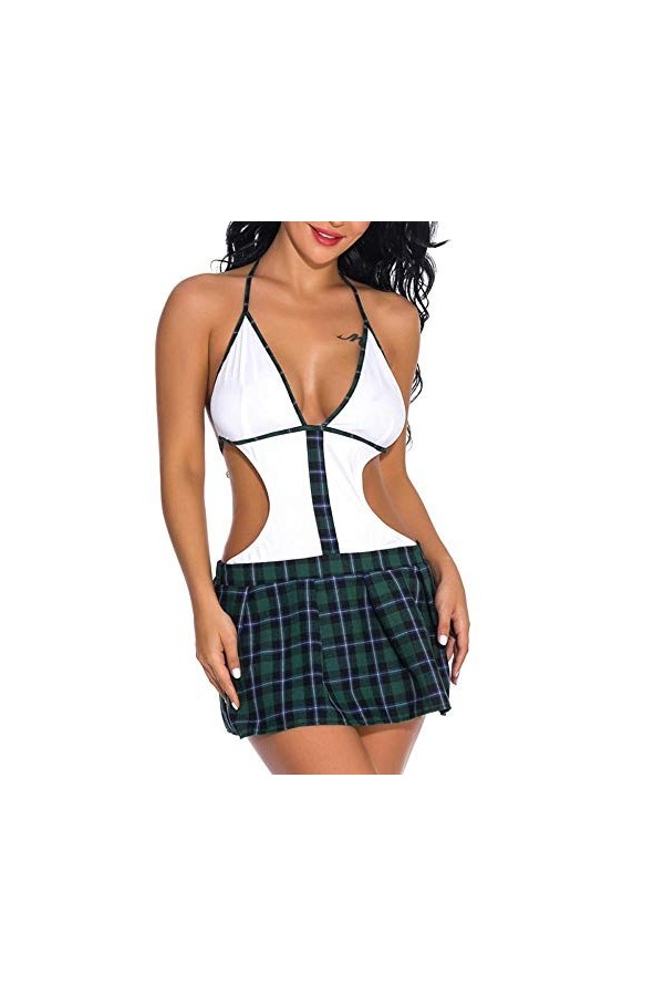 UDRJU Érotisme Sexe Et Sensualité Robe Plissée Cosplay Jeunes Étudiants Lingerie Sexy Uniformes-Vert-M