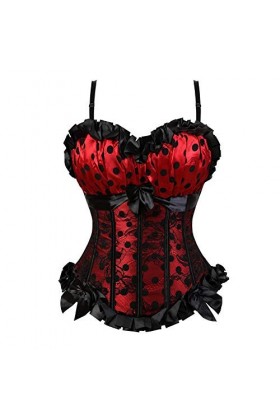 TTCI-RR Bustiers et Corsets Sexy Imprimer Dot Dentelle Corset Haut Sangle Spaghetti Bustiers Rouge/Rose Fermeture à glissière