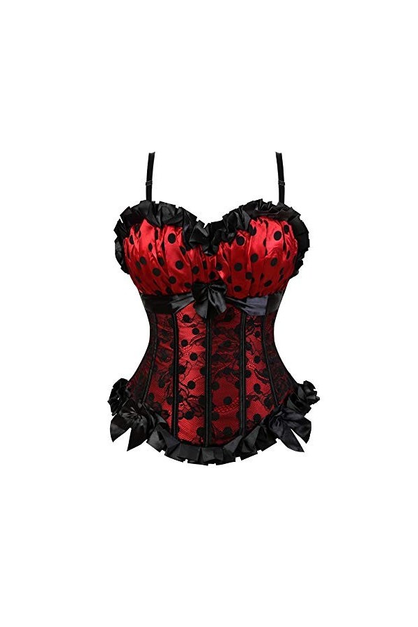 TTCI-RR Bustiers et Corsets Sexy Imprimer Dot Dentelle Corset Haut Sangle Spaghetti Bustiers Rouge/Rose Fermeture à glissière