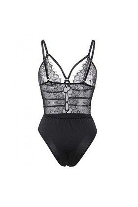 Lingerie Sexynuisettes Sexy Femme Body en Dentelle Blanche sans Manches Une Pièce Costumes De Corps Salopette Sexy pour Femme