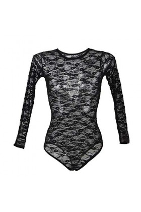 GWSFQ Lingerie Sexy pour Femme sans Entrejambedéguisements Adultes Body en Dentelle À Manches Longues, Plus La Taille Body en