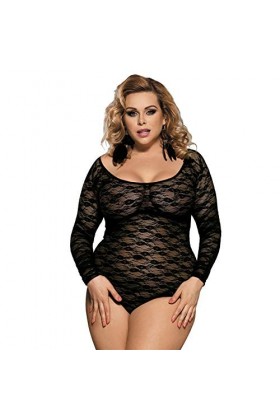 GWSFQ Lingerie Sexy pour Femme sans Entrejambedéguisements Adultes Body en Dentelle À Manches Longues, Plus La Taille Body en