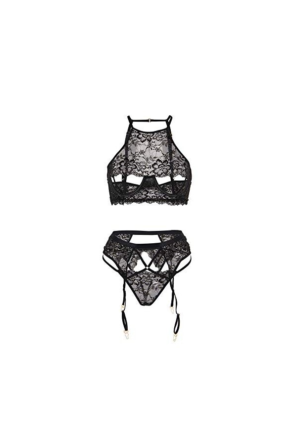 GWSFQ Lingerie Sexy pour Les Femmes Ensemble De Jarretièreérotisme Sexe Et Sensualité Halter Jarretière Ensemble De Lingerie 