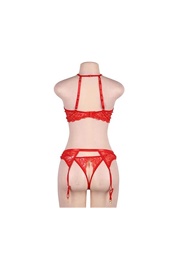 GWSFQ Lingerie Sexylingerie Halter Jarretière Ensemble De Lingerie Dentelle Sexy Femmes Floral-Rouge_M