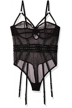 Dreamgirl Very Sheer Stretch Mesh Underwire Studded Teddy Lingerie, Schwarz, L Femme