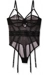 Dreamgirl Very Sheer Stretch Mesh Underwire Studded Teddy Lingerie, Schwarz, L Femme