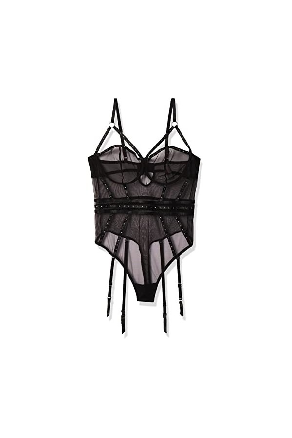 Dreamgirl Very Sheer Stretch Mesh Underwire Studded Teddy Lingerie, Schwarz, L Femme