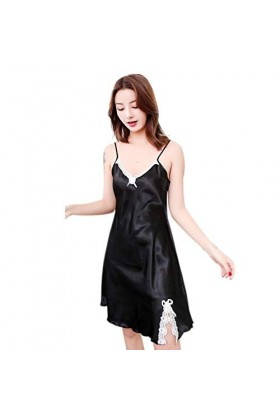 adqw Chemise de Nuit en Dentelle pour Femme Robes de Nuit Sexy-Black_One_Size