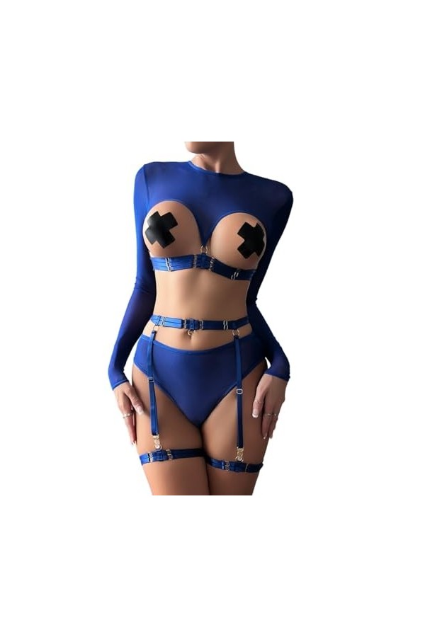 DAGIN Lingerie pour Femme en Dentelle Nuisette Nuisette Sexy Exotique Chemise de Nuit Dos Nu en Maille Transparente Color : 