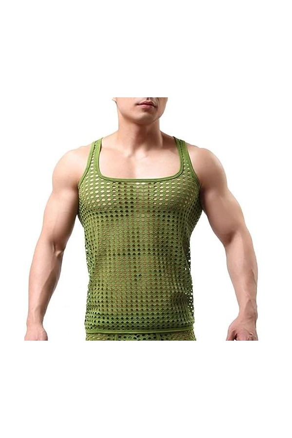 PIYAX Hommes Gilet Sexy Lingeries Maille Chemises Transparentes à Manches Courtes discothèque Pure Hauts Chemise Costume File