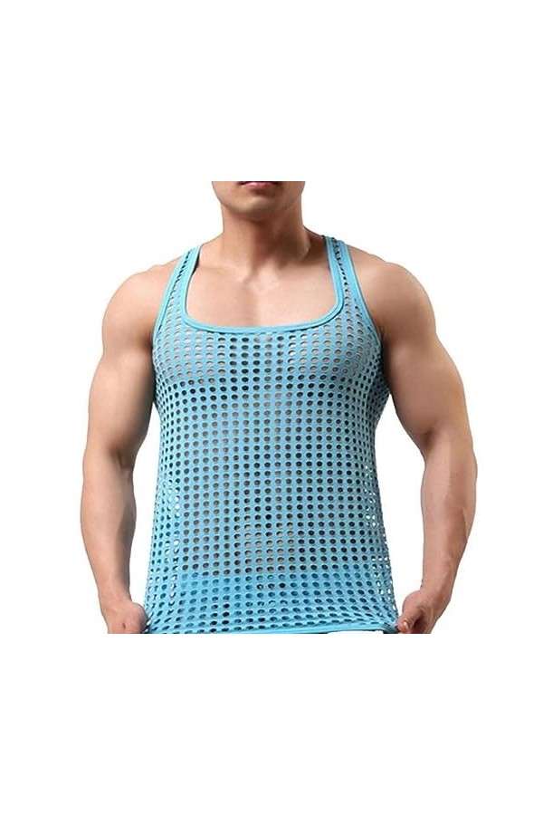PIYAX Hommes Gilet Sexy Lingeries Maille Chemises Transparentes à Manches Courtes discothèque Pure Hauts Chemise Costume File