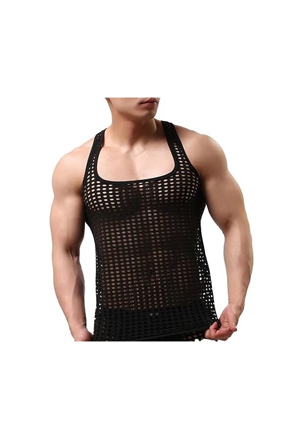 PIYAX Hommes Gilet Sexy Lingeries Maille Chemises Transparentes à Manches Courtes discothèque Pure Hauts Chemise Costume File
