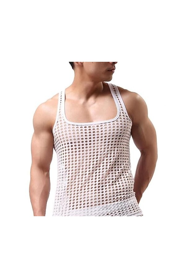 PIYAX Hommes Gilet Sexy Lingeries Maille Chemises Transparentes à Manches Courtes discothèque Pure Hauts Chemise Costume File