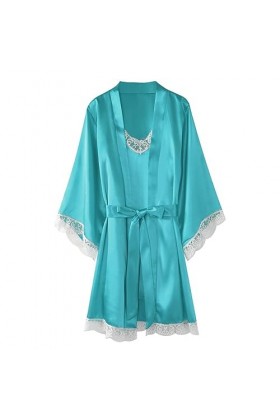 Ouvrir lentrejambeFemme Sexy Slip Chemise de Nuit col V Satin Lingerie Homewear Pyjama Ensemble Deux pièces, Blanc, S