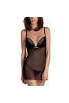 Passion Ensemble De Nuit Nuisette+String Deliena Chemise, Noir,S-M