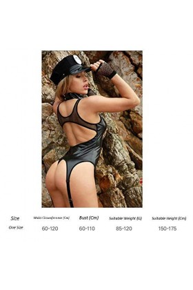 VORRIS Femme Ensemble Lingerie Erotique Bodysuit Wet Look Patent Cuir Patent Jupe Courte Lingerie Sex Sex Costume High Cut Bo