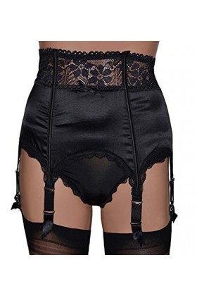 Porte-jarretelles 6 sangles en satin et dentelle disponible en noir, doré et blanc, blanc, Small