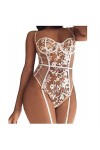 WDZOWU Femmes Dentelle Lingerie Broderie Jarretière-Blanc_L