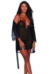 Dreamgirl Stretch Mesh Chemise & Robe Set Lingerie, Schwarz, L Femme