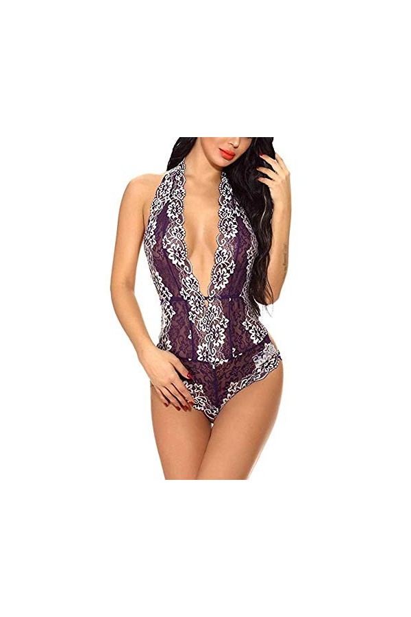 Costumes Sexy Femme Lingerie Sexy Femme Femmes Floral Lace Body Suit One Piece Col V Lingerie Body Érotique Tentation Porno C
