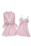 Rtyoo Lingerie Sexy en cuirFemmes sous-vêtements Soie Dentelle Robe Robe Ensembles Nuisette vêtements de Nuit à Manches Longu
