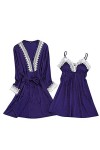Rtyoo Lingerie Sexy en cuirFemmes sous-vêtements Soie Dentelle Robe Robe Ensembles Nuisette vêtements de Nuit à Manches Longu