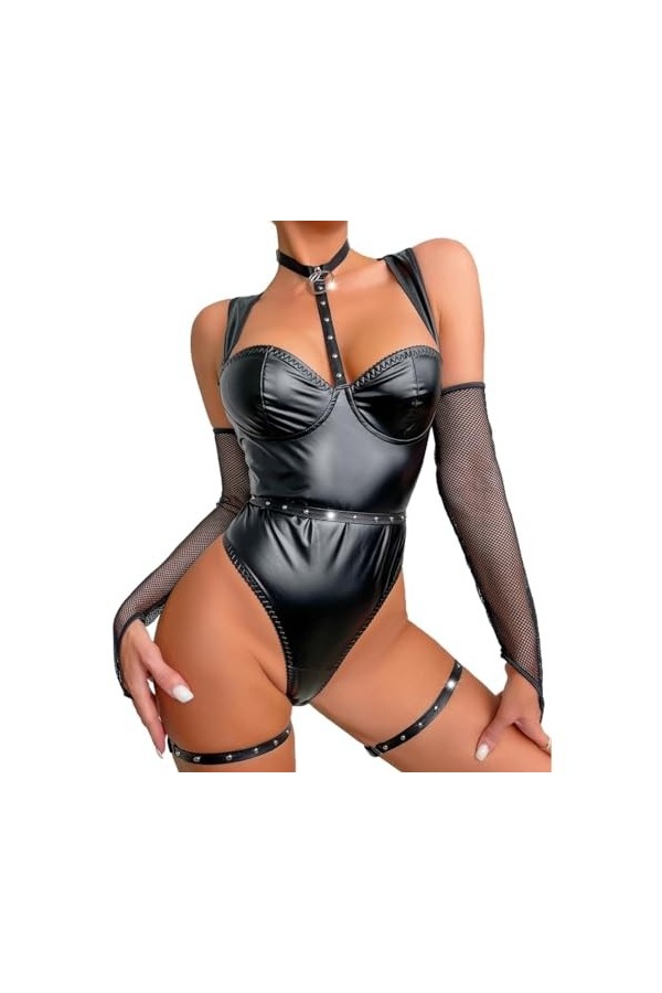 Ensembles de Lingerie Sexy pour Femmes, Bretelles liées réglables, Teddy Babydoll, Body à Armatures Color : Noir, Size : S 