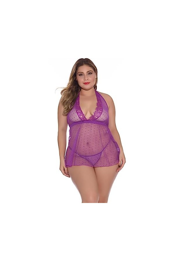 Ensemble de Lingerie 2 pièces for Femme avec jarretière et Soutien-Gorge en Dentelle à col en V et Culotte String découpée.