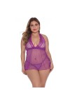 Ensemble de Lingerie 2 pièces for Femme avec jarretière et Soutien-Gorge en Dentelle à col en V et Culotte String découpée.