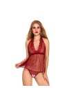 Ensemble de Lingerie 2 pièces for Femme avec jarretière et Soutien-Gorge en Dentelle à col en V et Culotte String découpée.