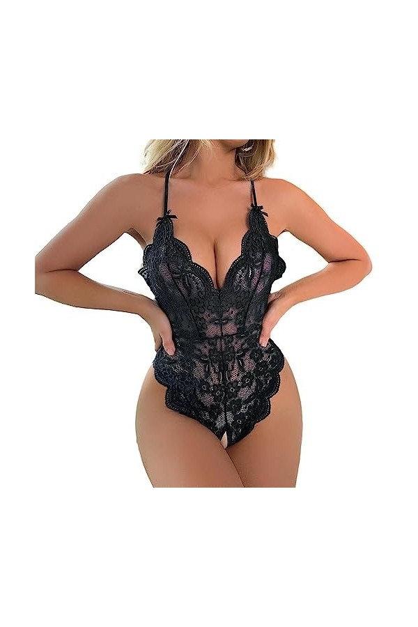 Lingerie Une pièce for Femme Soutien-Gorge Sexy Anneau de Cou et Culotte Camisole Femme de Chambre Nuisette