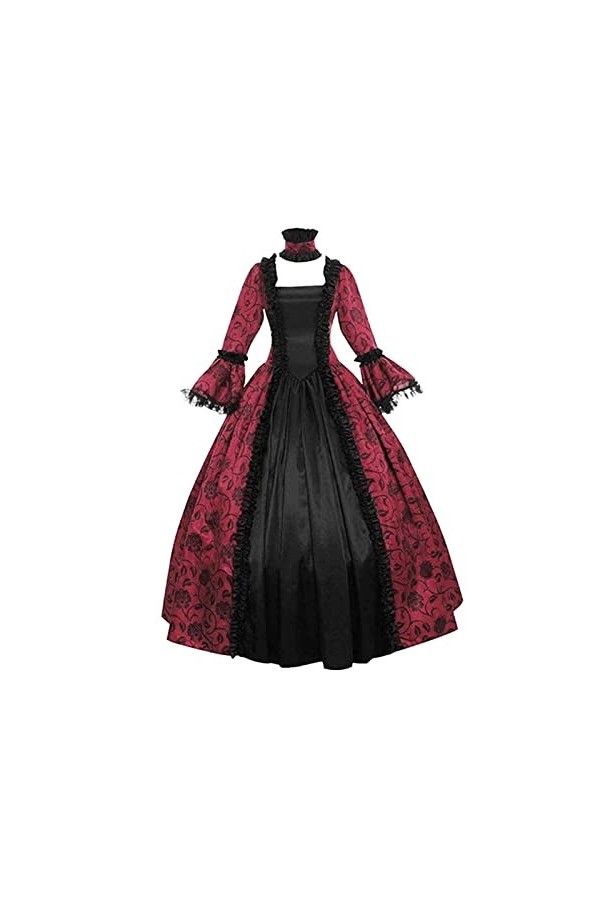 Oktoberfest Costumes pour femme grande taille robe vintage col carré manches évasées grande jupe swing, rouge, XL