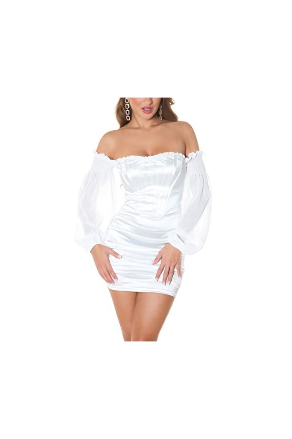 Koucla Mini robe sexy à épaules dénudées aspect satin, Noir , M