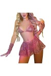 Hekbaep Femmes Paillettes Flash Discothèque Costume Sexy Lingerie Sexy Lingerie Latex
