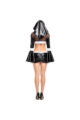 Carbin Koneer Adulte Sexy Shiny Nun Dress Cosplay À Manches Longues Split Revêtement Séduisante Prêtresse Robe Discothèque Pa