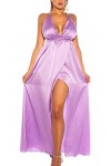 Koucla Robe longue en satin dos nu avec col en V sexy et effet enveloppant, lilas, Taille unique