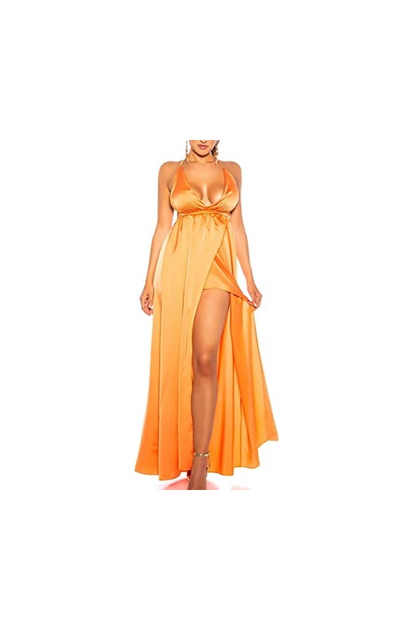 Koucla Robe longue en satin dos nu avec col en V sexy et effet enveloppant, lilas, Taille unique