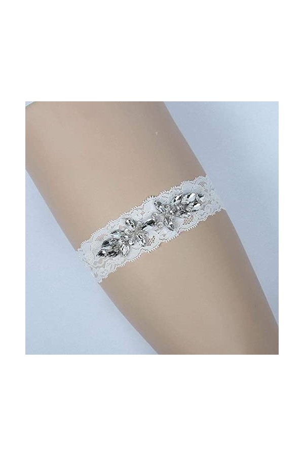 NC Jarretière en Cristal de Mariage, Accessoires de Mariage de mariée Porte-Jarretelles en Dentelle à Boucle de Jambe-White_5