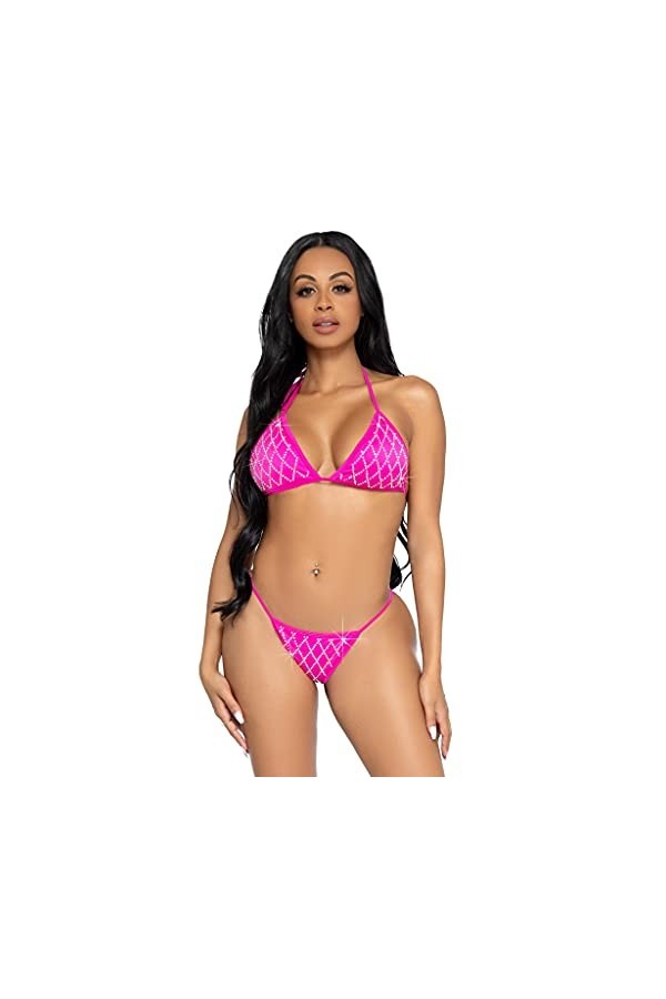 Leg Avenue Ensemble Bikini Domino Lingerie, Fuchsia, L Femme