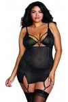 Dreamgirl Plus Size Fishnet Power Mesh Garter Slip Lingerie, Schwarz, 3X Femme