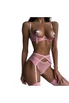 Lingerie Sexy pour Femme Coquine 4 pièces entièrement réglables, Soutien-Gorge et Culotte Transparents pour Femme Color : Pi