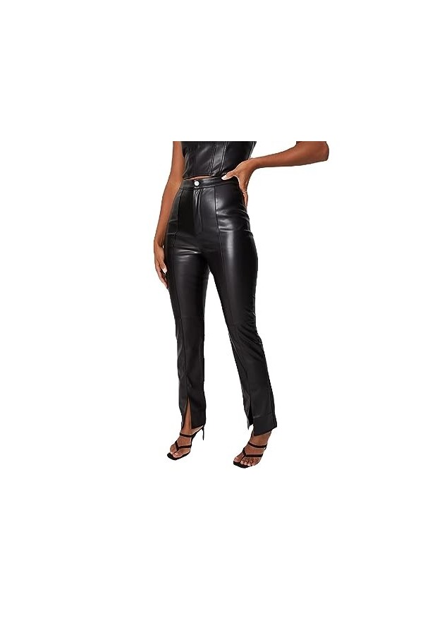 DCIUSTFHE Femmes Sexy Cuir PU Étiré Fermeture Éclair Fente Pantalon en Cuir Boîte De Nuit Barres DS Scène Vêtements,Marron,XL