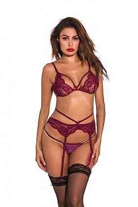 ZTIANEF Front ouvertLingerie érotique pour Femmes jarretières Fendues Costume Sexy à Trois Points, Violet, S