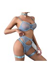 Jeune filleLingerie Sensuelle féminine Minceur en Maille réunie avec Ensemble Quatre pièces à Armatures, Bleu Clair, M