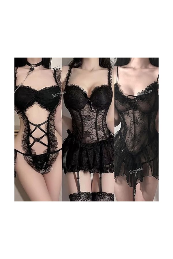 MERNEL Vêtements sexuels Lingerie Sexy Robe Cosplay Uniforme Servant Vêtements Dentelle Robe Babydoll Costume femmes Color :
